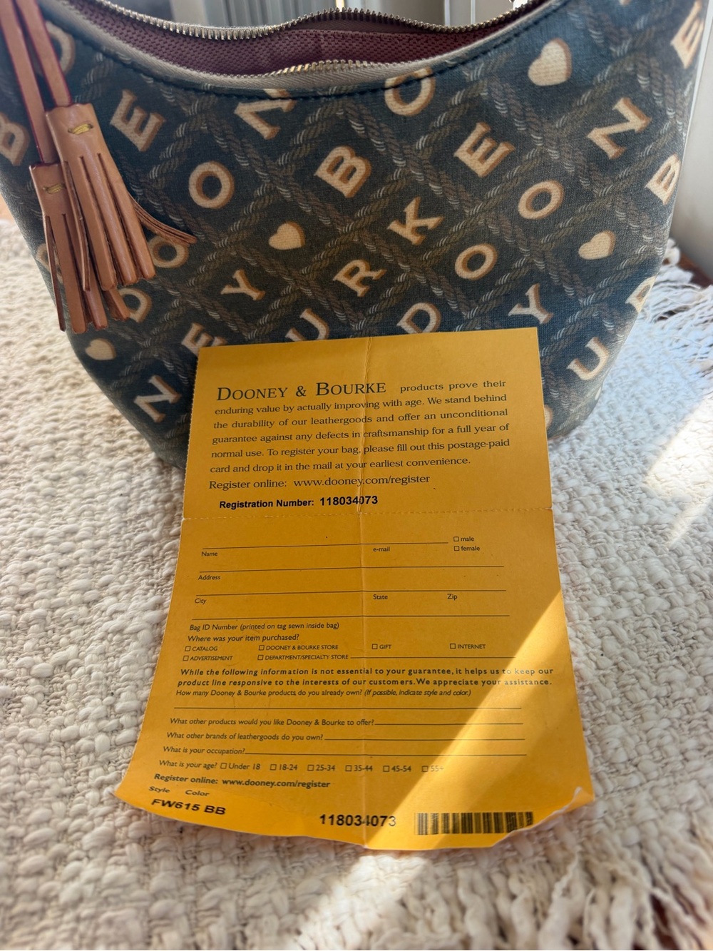 VINTAGE Dooney & Bourke Logo-Print Hobo with Tan Trim - Picture 2 of 7